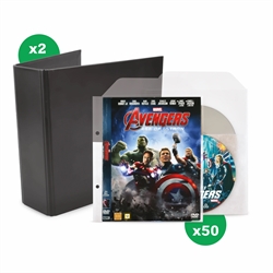 DVD-sampak - 50 doble DVD-lommer med filt, 2 DVD-mapper