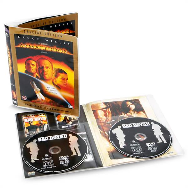 Dobbelt DVD-oppbevaringslomme med plass til cover