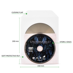 Enkel/Dobbel DVD-lomme med filt for DVD-oppbevaring - 50 stk.